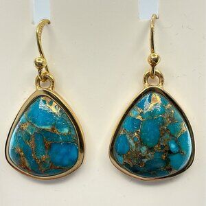 Studio Barse Earrings Turquoise Blue Cabochon Golden Bronze Pear HSN Gemstone